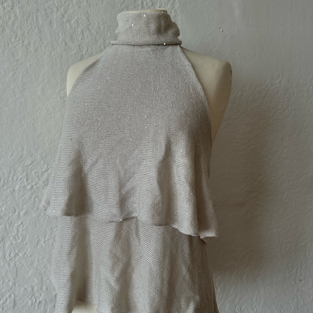 Brunello Cucinelli Sequin Gray Halter Sweater